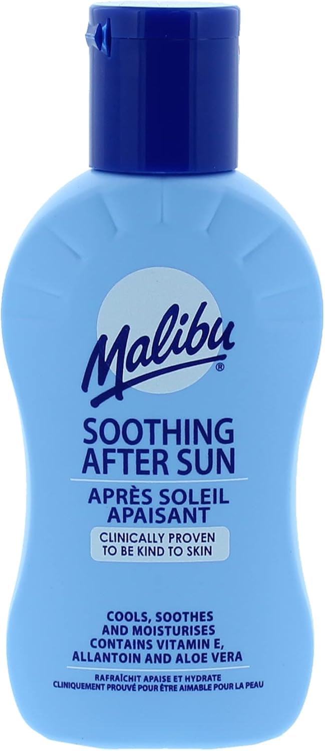 Malibu After Sun Lotion 3.4 fl oz – Cooling Aloe Vera & Vitamin E Moisturizer for Sunburn Relief, Hydrating Post Sun Care for Face & Body, Fast-Absorbing, Made in UK
