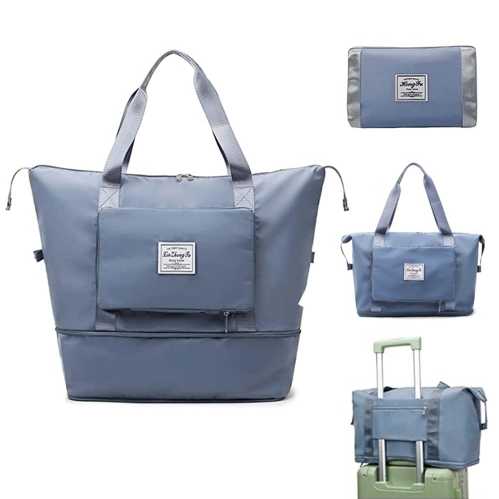 Jahomieo Large Capacity Foldable Travel Bag, Expandable Waterproof Carry on Bag, Dry and Wet Separation Spor Duffel Bags