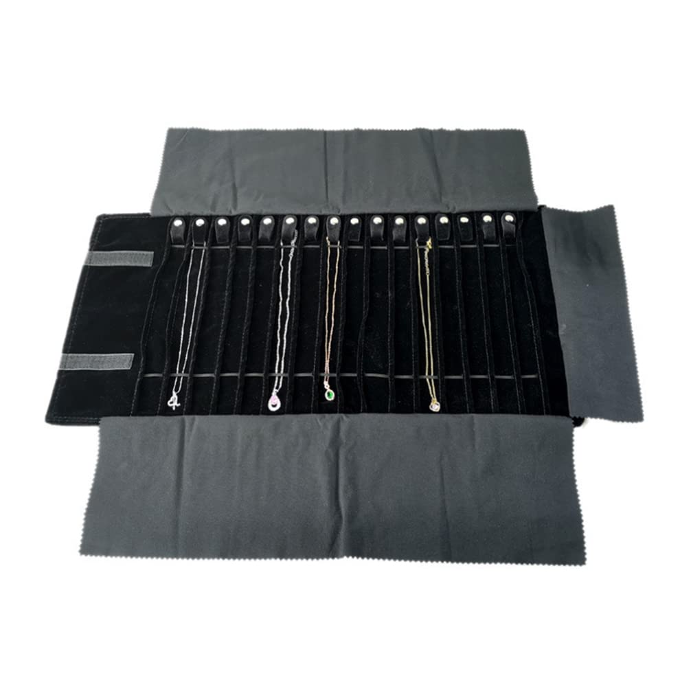 DOITOOL Jewelry Roll Organizer Travel Case: Travel Jewelry Case Roll Bag Organizer for Necklace Earrings Ring Bracelet, Jewelry Organizer, 16 Hook, Black