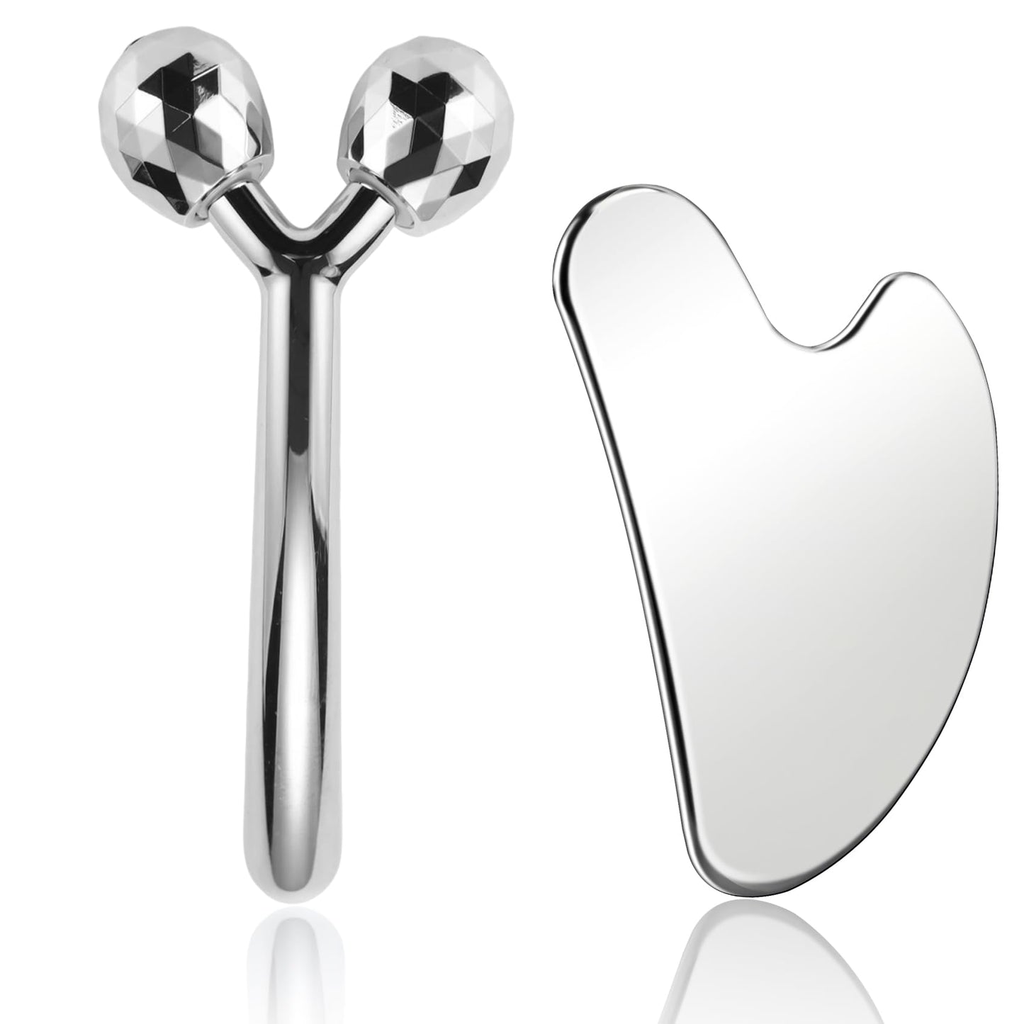 InfiniteRelax Face Massager, Metal Roller Gua Sha Facial Tools for Face Neck Eye Body Skin Care, Facial Roller Gifts for Her, Women and Girl 2Pcs