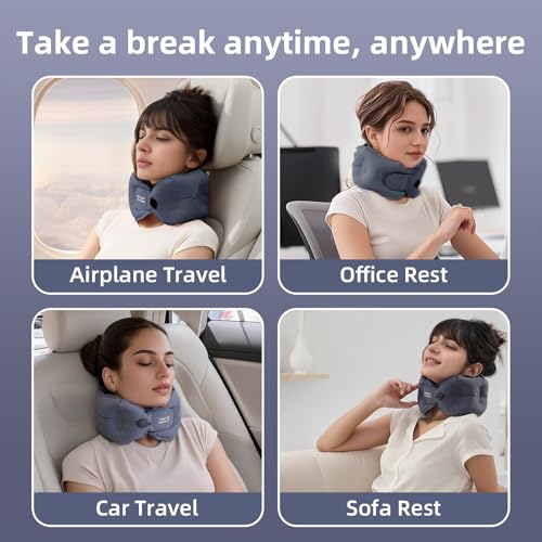 EVERY THINK Inflatable Travel Pillow - Travel Pillow for Long Flight, Inflatable Neck Pillow for Traveling, Pocket Blow Up Pillow for Airplane, Bus, Train, Car, Office, Home (Navy Blue)