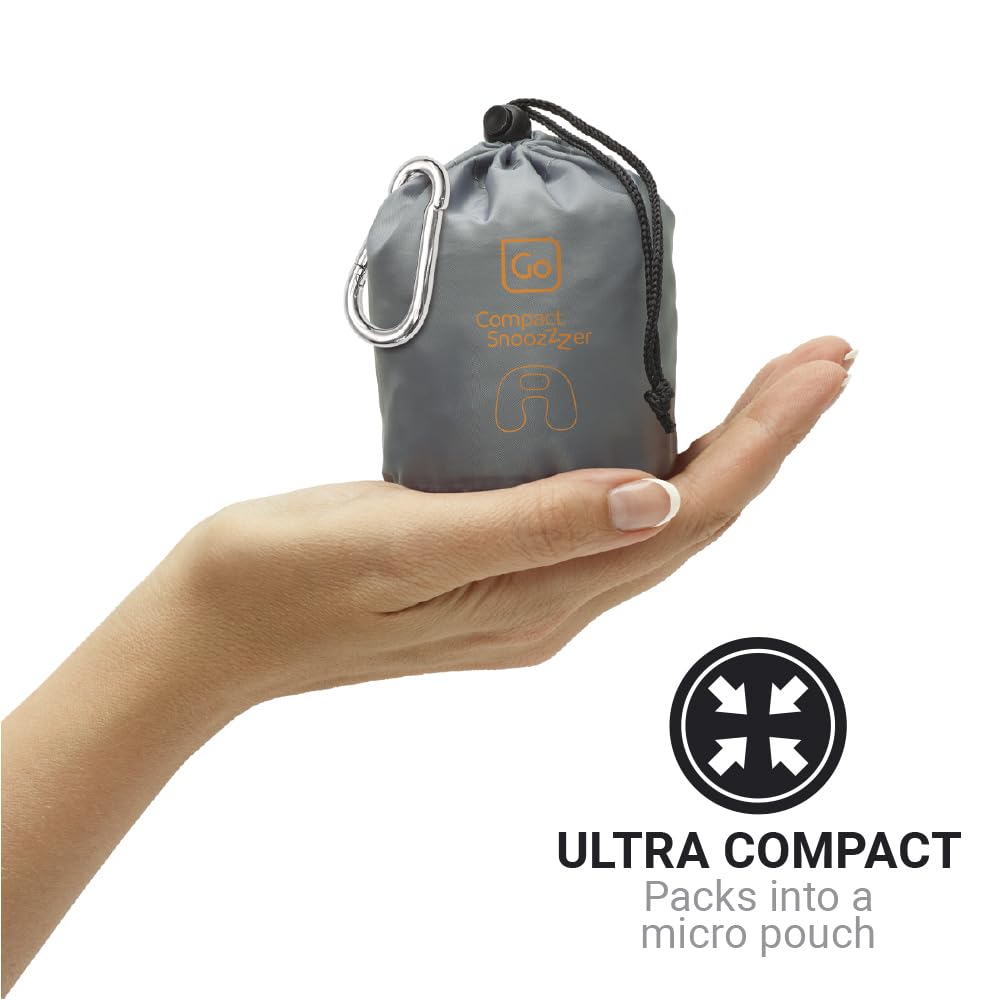 Go Travel Compact Snoozzzer, Comfortable Travel Pillow for Uninterrupted Sleep, Inflatable Neck Pillow for Airplane, Bus, Car, and Train, Travel Essentials, Black