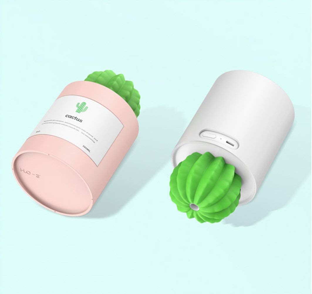 UODBUYO Mini Humidifier, 280ml USB Cool Mist Portable Cactus Air humidifier, Ultra-Quiet Operation for Bedroom Home Office Desk Yoga Car Travel(Grey)