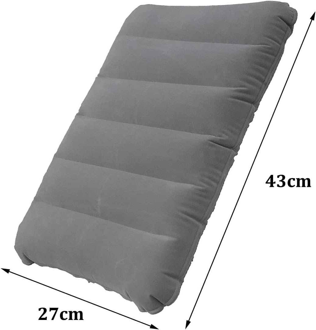 4Pack Ultralight Inflatable Travel Pillow, Small Squared Flocked Fabric Air Pillow for Traveling, Holiday Trip, Hiking, Camping,Napping,Neck Lumbar Support, 16.5 in x 10.5 in (Gray,Blue,Red,Green)