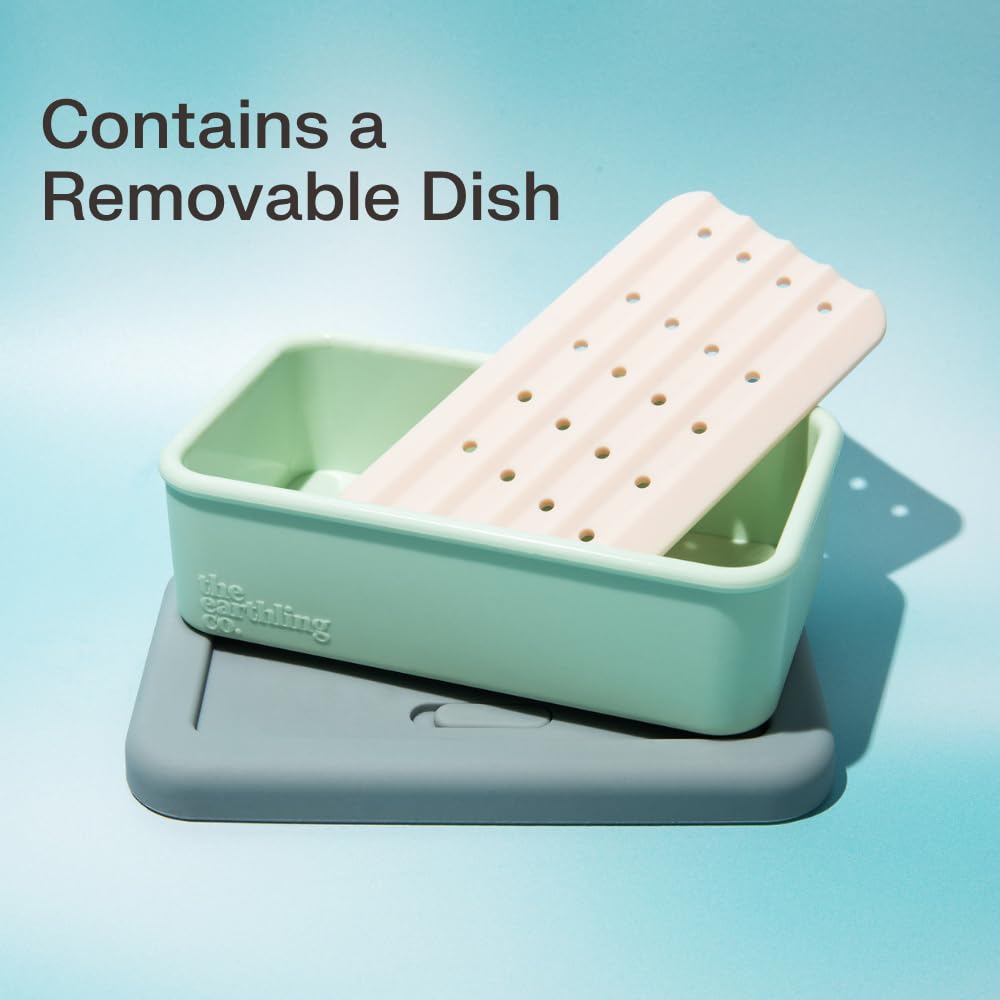 The Earthling Co. Leakproof Soap Case for Travel - Compact Portable Silicone Container with Removable Soap Dish for Drainage, Lightweight Shampoo and Conditioner Bar Holder for Shower Toiletries