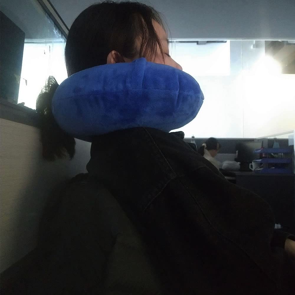 MXJZW 2Pack Inflatable Neck Pillows with Washable Crystal Velvet Cover Ultralight Travel Pillow for Airplane, Car, Office U-Shaped Ergonomic Support(Orange Red Royal Blue)