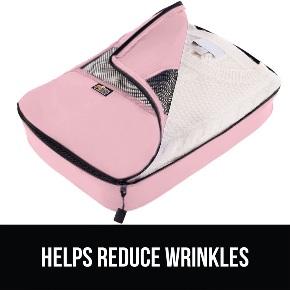 GORILLA GRIP 6 Set Packing Cubes, Travel Essentials for Suitcase, Mesh Organizer Bags for Clothes Toiletries Shoes and Laundry, Luggage and Carry On Airplane Accessories, Traveling Must Haves Pink