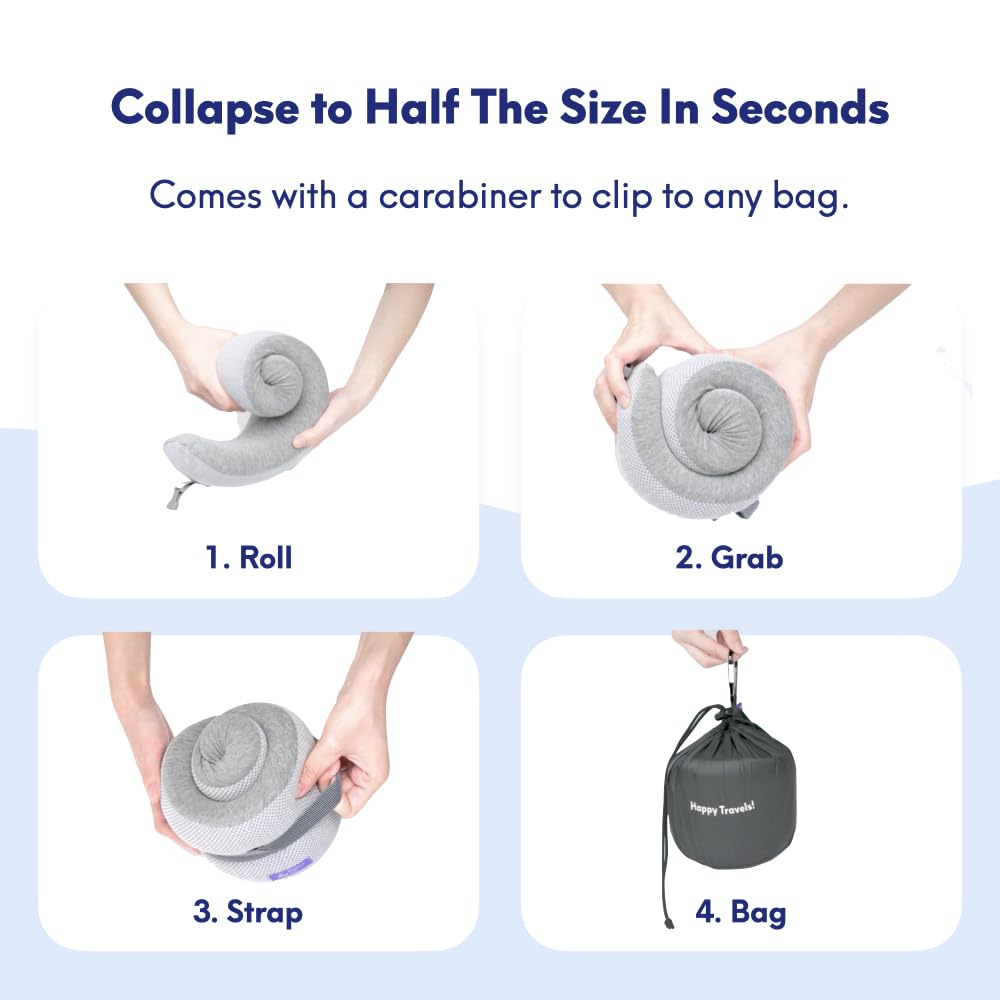 C CUSHION LAB Travel Pillow, Award-Winning Patented Ergonomic Design for Chin & Neck Support Memory Foam Neck Pillow, Compact Airplane Pillow for Traveling, Flight, Car (Gray, Medium)