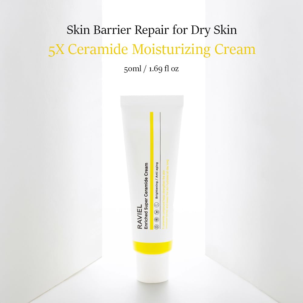 RAVIEL Enriched Super Ceramide Cream Radiance Boosting, Deep Hydration & Tone Enhancing Moisturizer with Niacinamide & Hyaluronic Acid for Dull, Uneven Skin, Korean Skincare, 50ml (1.69 fl oz)