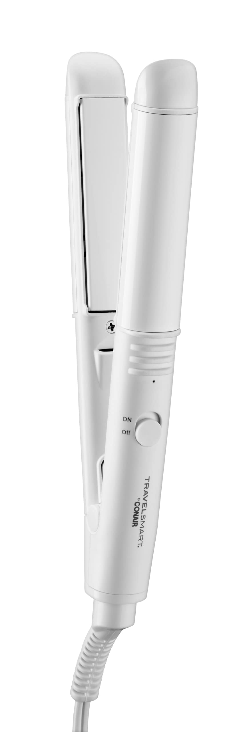 Conair Travel Flat Iron, Portable Hair Straightener, Mini 1/2 Inch Ceramic Flat Iron with Storage in White by Travel Smart