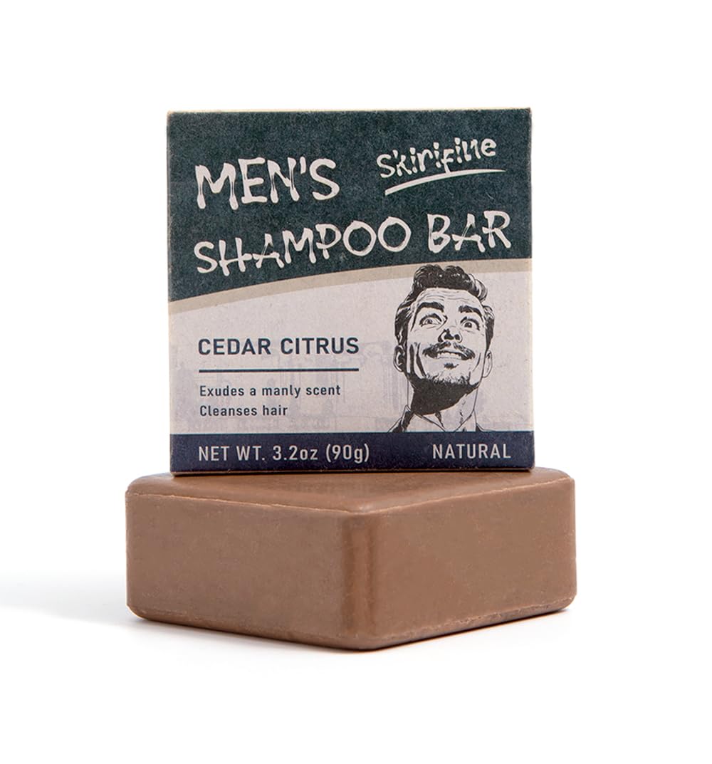 SKIRIFINE Shampoo Bar for Men - Experience a Distinctive Elegant Aroma, Quick Lather & Easy Rinse, Cedar Citrus Scent Natural Men Shampoo Soap Bar, ldeal for Travel - 3.2oz