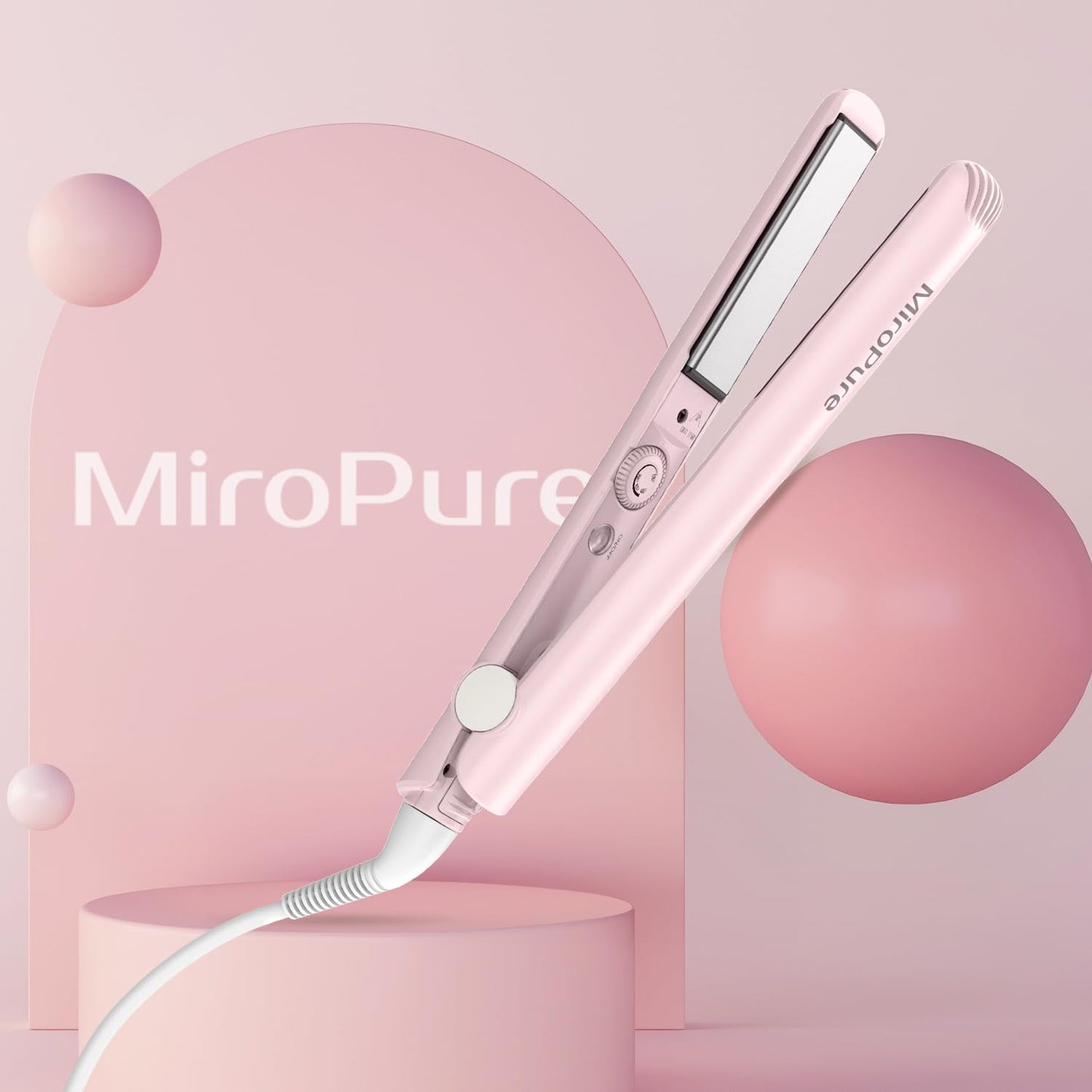 MiroPure 1 Inch Flat Iron, Hair Straightener with 30S Fast Heating & 60min Auto Shut-Off, Hair Straightener and Curler 2 in 1 with 3D Ceramic Floating Plates, Pink