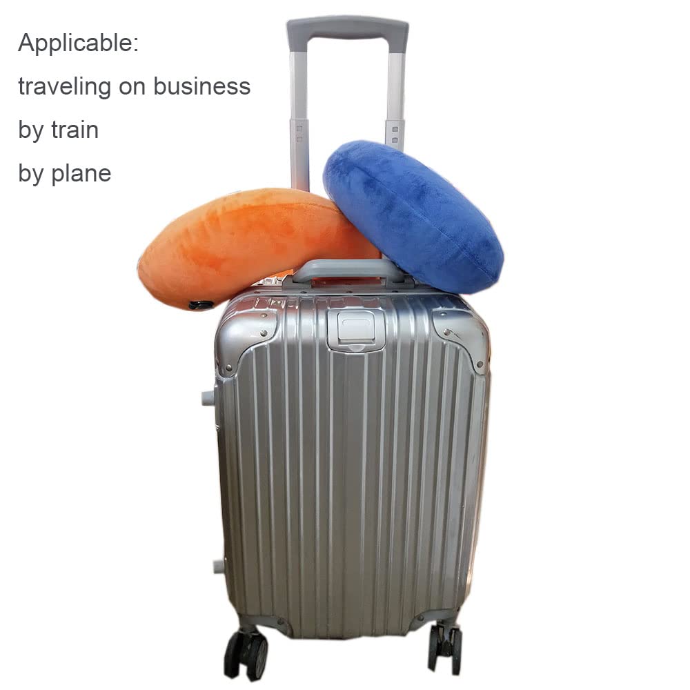 MXJZW 2Pack Inflatable Neck Pillows with Washable Crystal Velvet Cover Ultralight Travel Pillow for Airplane, Car, Office U-Shaped Ergonomic Support(Orange Red Royal Blue)