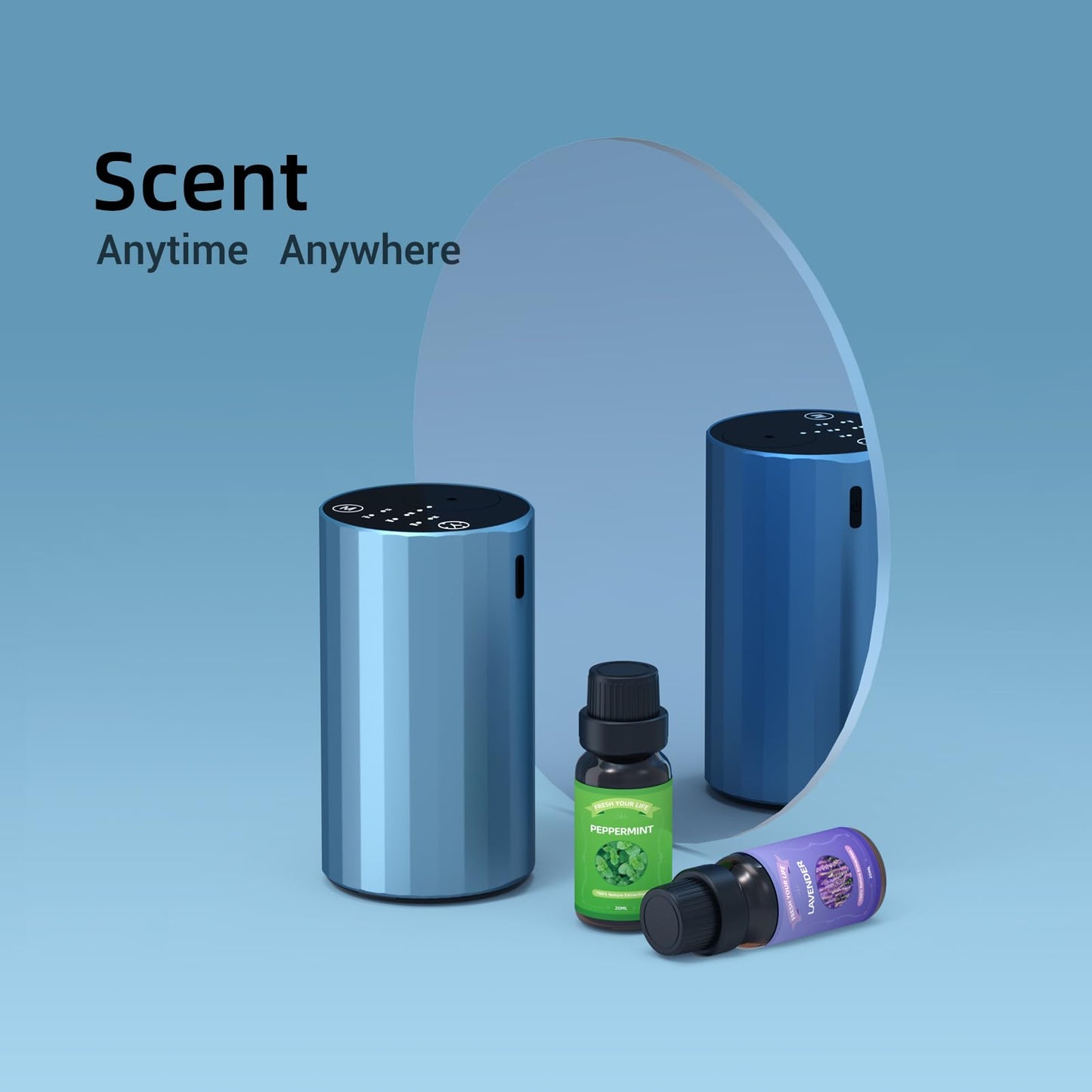 Waterless Essential Oil Diffuser Aromatherapy Scent Diffusers for Home Large Room, Bedroom, Car, Office, Desk, Battery Operated Mini Portable Air Freshener, 3 Countdown Timers & 3 Mist Levels