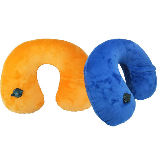 MXJZW 2Pack Inflatable Neck Pillows with Washable Crystal Velvet Cover Ultralight Travel Pillow for Airplane, Car, Office U-Shaped Ergonomic Support(Orange Red Royal Blue)
