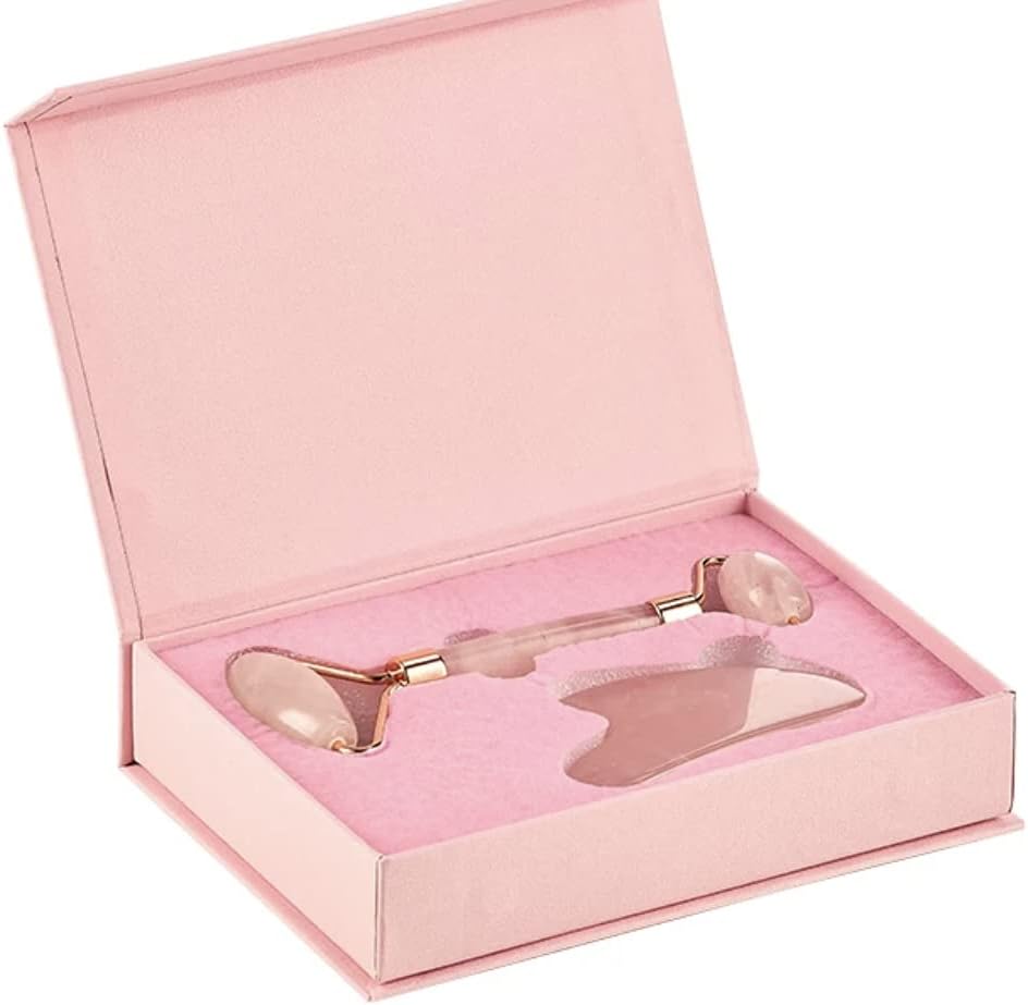 Face Roller Skin Care - Jade Roller Gua Sha Set, Rose Quartz Face Roller | Ultimate Facial Skin Care Products & Beauty Products Tools | Jade Facial Roller for Face and Eye Massager