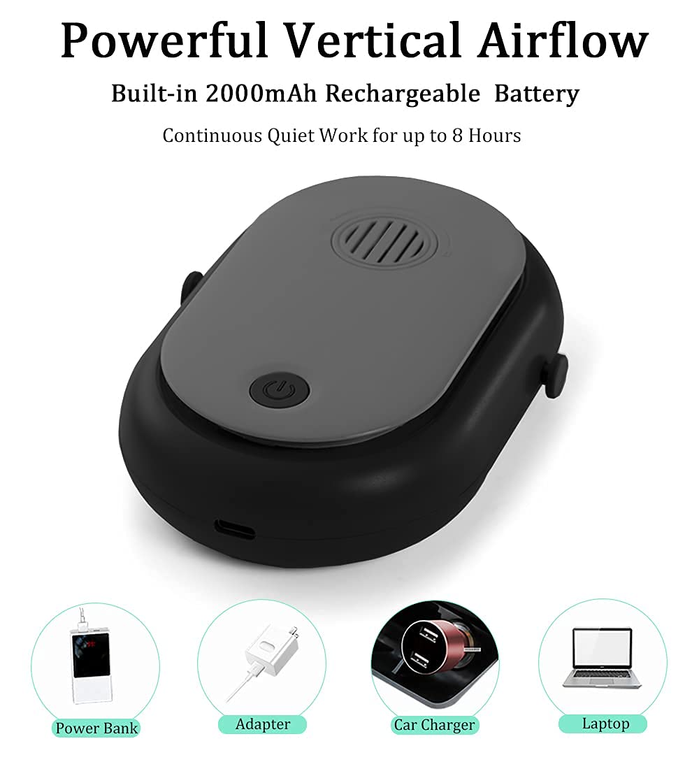 Portable Hanging Neck Fan Wearable Personal Fan Battery Operated USB Rechargeable 3 Speed Mini Handheld Air Conditioning Cooling Refrigeration Necklace Fan for Women Eyelash Camping Outdoor (black)