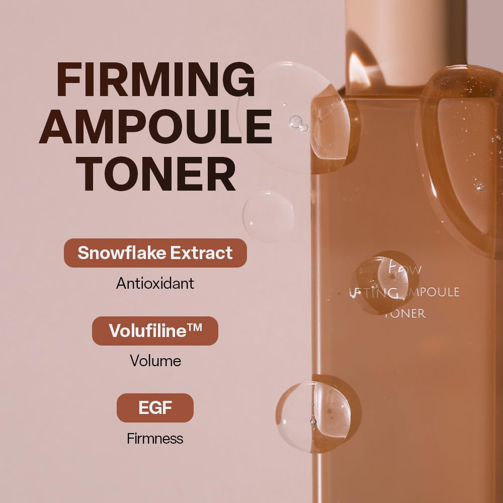 KOY Flow Lifting Ampoule Toner with EGF & French Volufiline, Boosts Skin Energy & Elasticity, Snow Flake Extract for Sagging & Dry Skin, Korean Glass Skin Care