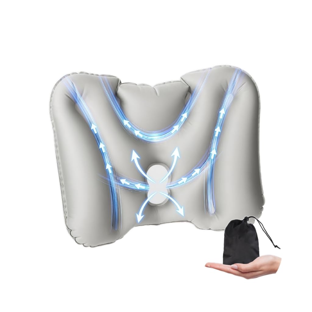 Travel Lumbar Pillow Inflatable Lumbar Support Pillow for Airplane Travel, Back Support Pillow for Office Chair/Car, Lumbar Pillow for Lower Back Pain Relief and Improve Posture, Easy to Carry, Grey