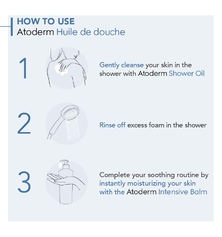 Bioderma - Atoderm - Shower Oil - Moisturizing and Nourishing Body and Face Wash - for Family with Very Dry Sensitive Skin 3.33 Fl Oz