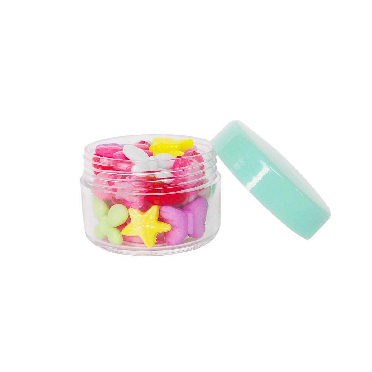 Wopanxye 12pack 15 Gram Small Clear Cosmetic Sample 15ml Empty Containers for Make-up Gifts, Eye-Shadow, Nails, Powder, Gels, Beads, Jewelry, Sunscreens Cream, Mini 15g Pot Jars with Green Cap Lids