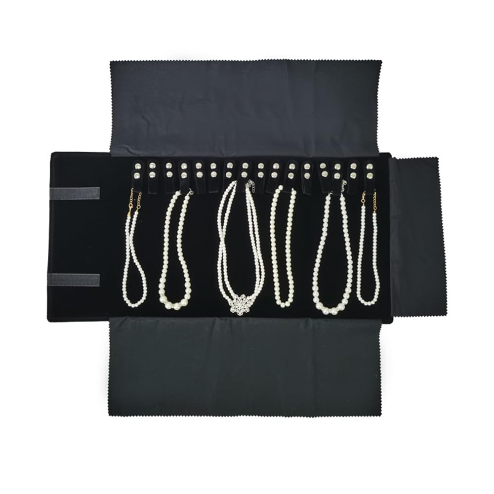 SCIKHEFT Velet Travel Jewelry Case Roll Bag Organizer for Necklace Bracelet Black Gray Velvet (Black Velvet)
