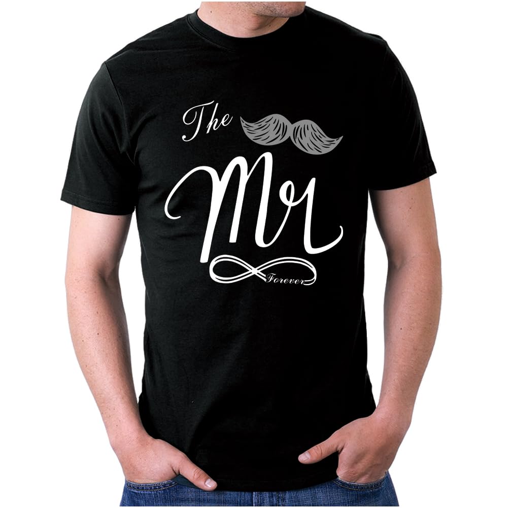 Matching Shirts for Couples, His & Hers Mr and Mrs T‑Shirts Set, Matching Couple T-Shirts for Vacation, Anniversary, Honeymoon Gift Black/White