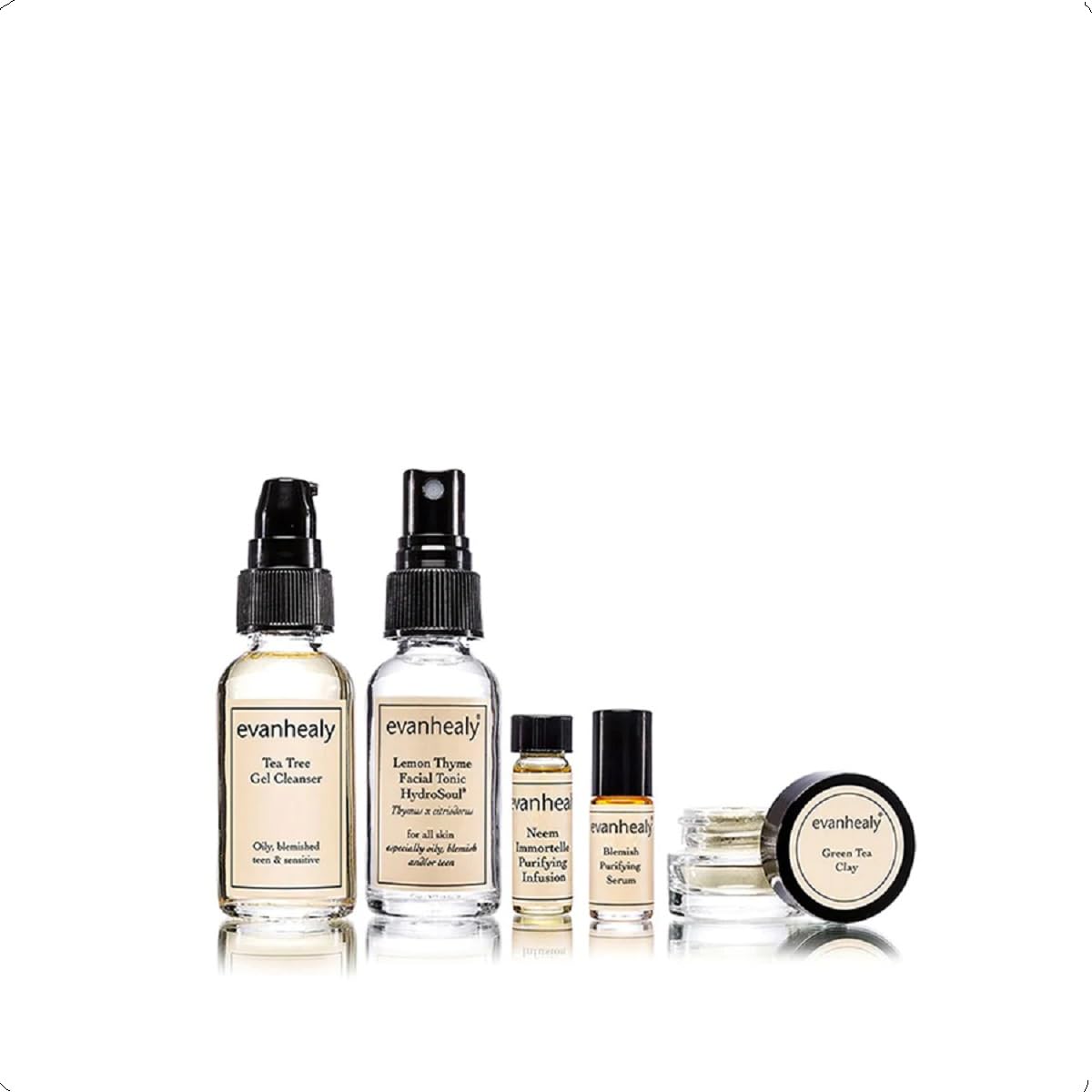 evanhealy Purifying Ritual | Detoxifying Blemish Skin Care Set | 5 Piece Travel Face Care Kit for Congested Skin | Skincare Kit with Facial Mask & Gentle Skin Cleanser | Soothe Redness