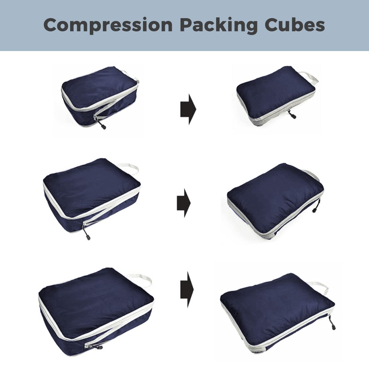 AUXDIQ 3 PCS Compression Packing Cubes for Suitcase Travel Luggage Organizer Bags Set Packing Organizers Compression Suitcase Bag Travel Essential Bag