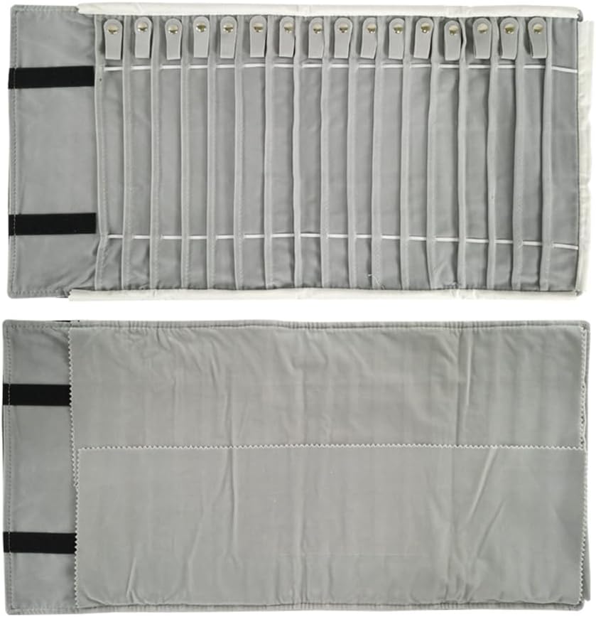 SCIKHEFT Portable Jewelry Roll Untangled Secure Necklace Travel Storage Bag Displays Holder 16 Chain (Black and Gray)