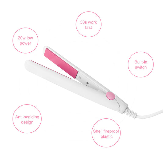 2 in 1 Mini Hair Straightener, US Plug, Ceramic Tourmaline Plate, Beauty Flat Iron Heating Curler Small Lightweight Portable Mini Flat Iron Curler for Home (White)