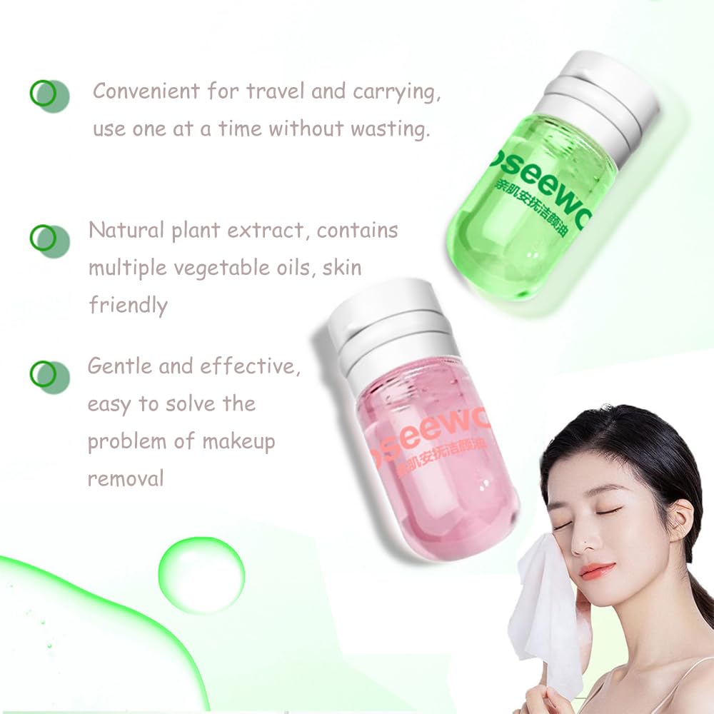 SSCDFDC Cleansing Oil Mini Natural Makeup Remover Portable 20pcs Gentle Moisturizing Cleansing Oil for All Skin Types, Travel with (Rose)