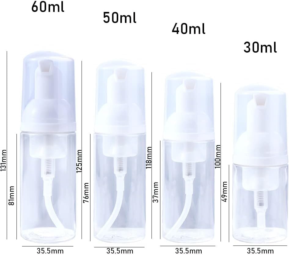 Clear Plastic Foam Pump Bottle Set,30/40/50/60ml Portable Travel Mini Cosmetic Dispenser Shampoo Cleanser Empty Bottle,Refillable Containers (60ml)