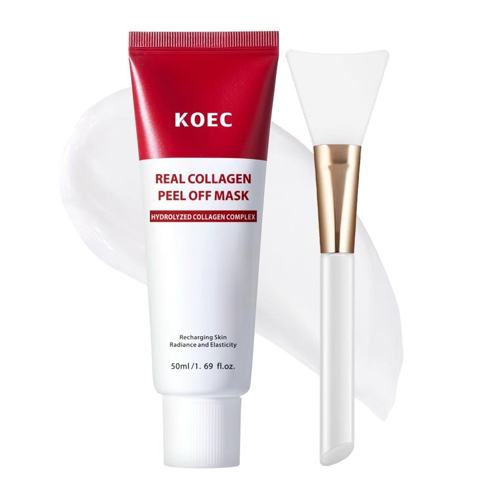 KOEC Real Collagen Peel Off Face Mask Collagen Overnight Wrapping Facial Mask,Deep Hydrating,Restores Elasticity,and Refine Pores,Hydrolyzed Collagen with 500 DA for Glass Glow Skin,1.69 fl.oz