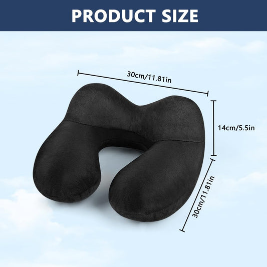 flintronic Inflatable Travel Pillow, Inflatable Travel Pillow for Airplane, Soft Velvet Neck Support, Lightweight Ergonomic Sleeping Neck Pillow for Airplane, Train, Car, Office (Black)