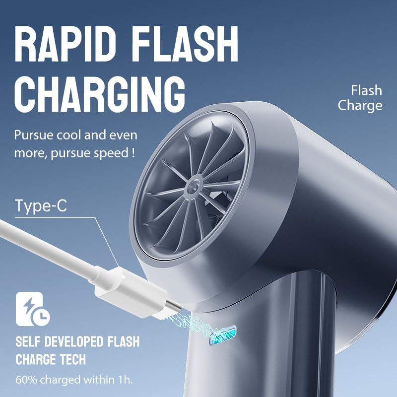 MUXNW Mini Turbo Jet Fan: Portable Small Pocket Handheld Personal Rechargeable Battery Operated USB Charger Keeping Cool In Hot Weather For Travel Beach (Gray)