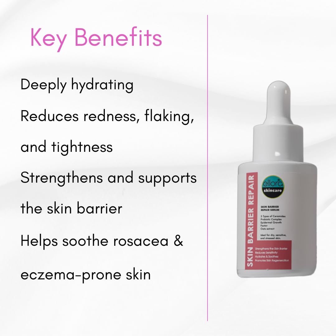 Skin Barrier Repair Serum – Restores and Supports the Skin Barrier, Strengthens & Soothes Sensitive Skin | Ceramides + EGF (Oligopeptide-1)+ Oat Extract + Probiotic Complex | Fragrance-Free (1 fl oz)