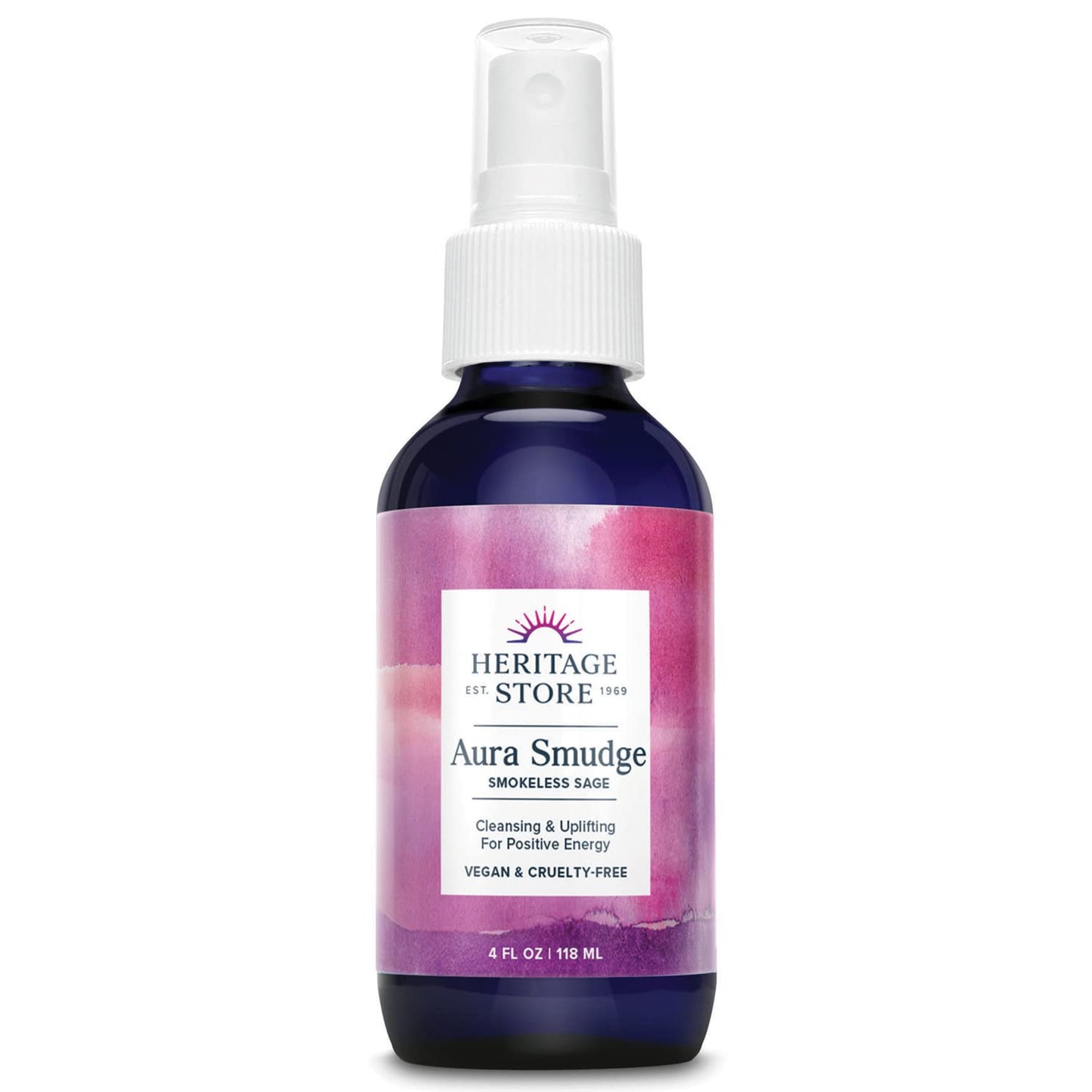 Heritage Store Aura Smudge Smokeless Sage with Juniper, Cleansing & Uplifting Spray for Positive Energy, Clean, Simple Alternative to Smudge Sticks & Burning Sage, Paraben Free, Vegan, 4oz