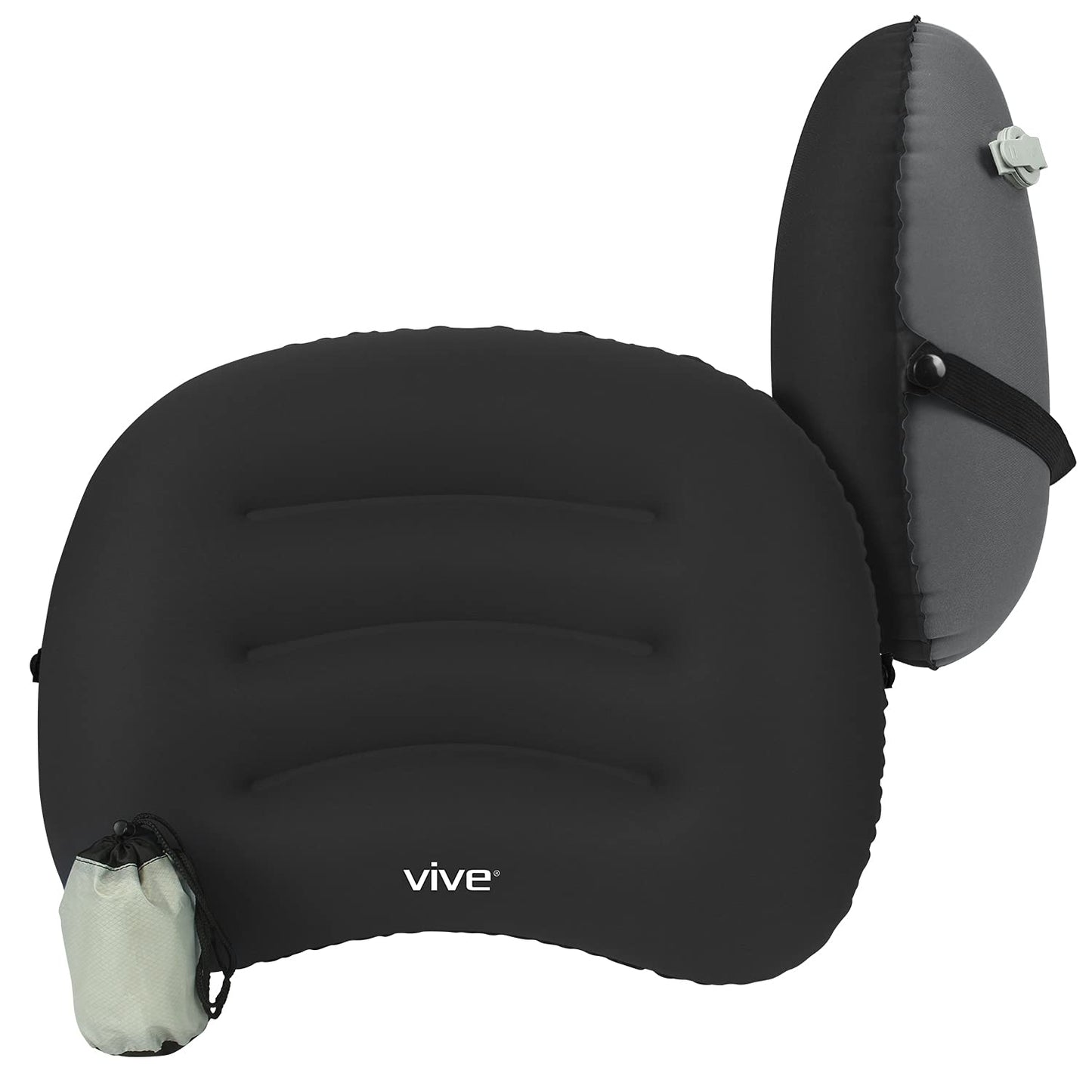 Vive Inflatable Lumbar Pillow - Cushion for Airplane Seat Travel Support - Lower Back Cushion for Car, Office Chair - Adjustable Firm Air Neck Pain, Sciatica Relief - Compact Portable Camping Headrest