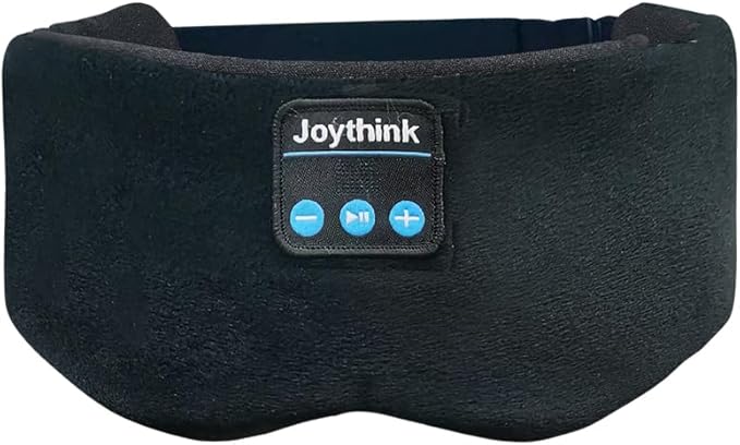 Joythink Sleep Mask Headphones Silk Wireless Bluetooth Headband Eye Mask for Side Sleepers Blackout for Airplane Travel Men Women Black