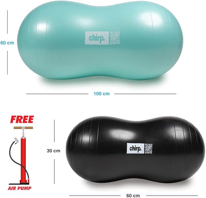 Chirp Cloud Peanut Mobility Ball for The Back, Physical Therapy Massager for Adults, Exercise Balance Ball, Sensory Therapy Toys for Autism & ADHD - 2 Pack (Mint 100x50cm, Black 60x30cm