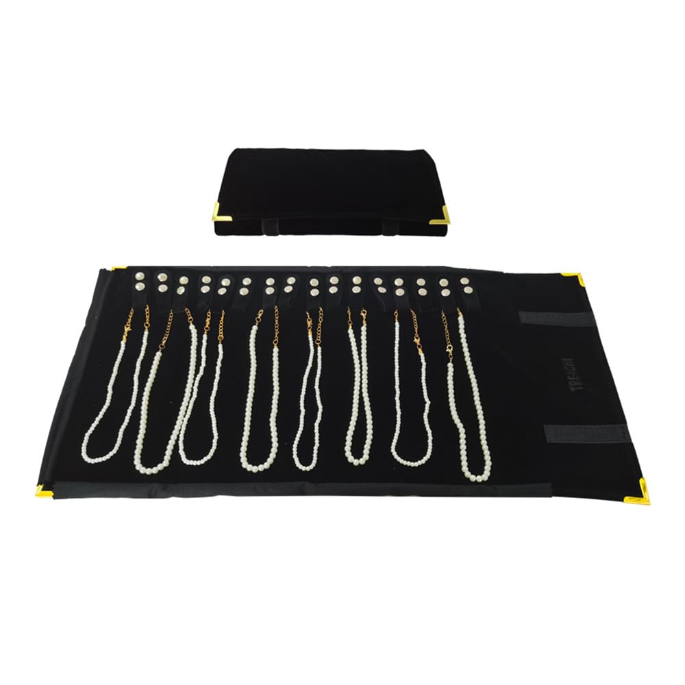 treachi Portable Jewelry Roll Metal Coner Bag Necklace Chain Braclet Black Velvet Travel Pouch