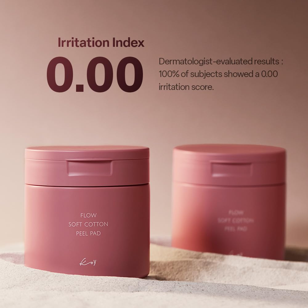 KOY Flow Soft Cotton Peel Pad - 100% Vegan Cotton Fabric Toner Pads for Pore Exfoliation and Hydration - Skin Soothing Booster -Built in Grip for Convenient Application - Korean Skin Care