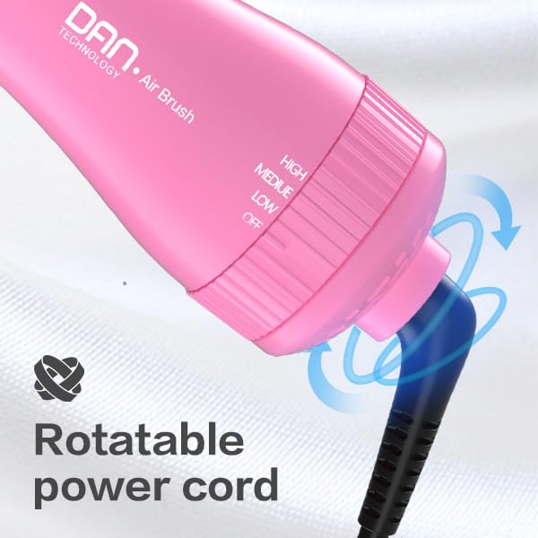 Dan Technology Blow Dryer Brush Hair Dryer Brush Hot Air Blowout Brush 120V 3 Speeds Oval Shape Volumizer Straightener Brush Faster Drying Mini Size Lightweight (Pink)