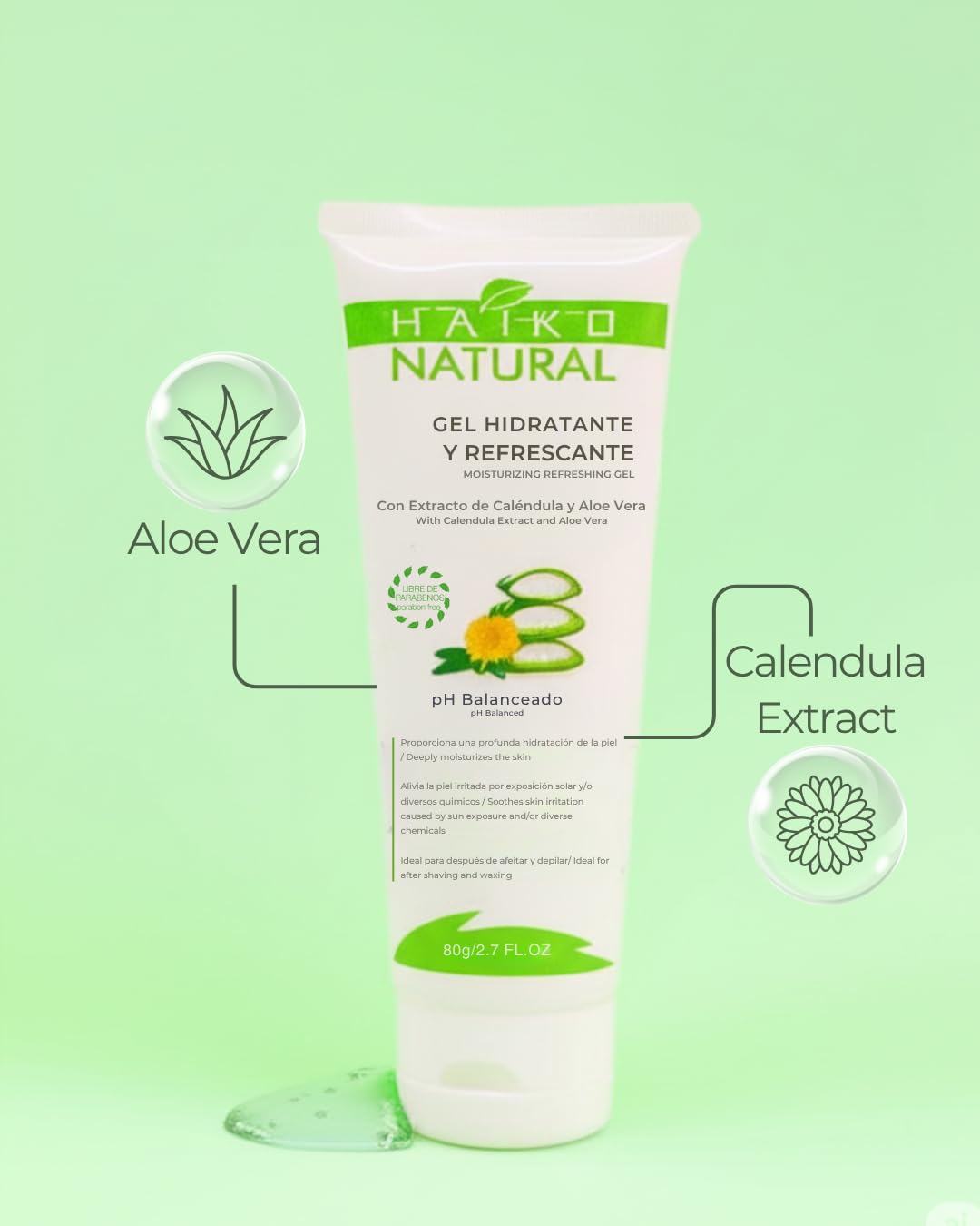 HAIKO NATURAL Soothing Gel with Calendula & Aloe Vera. Hydrating & Calming Paraben-Free Formula for Irritated Skin. Ideal After Sun, Shaving, Waxing or Daily Skin Hydration - 2.7 fl oz / 80g