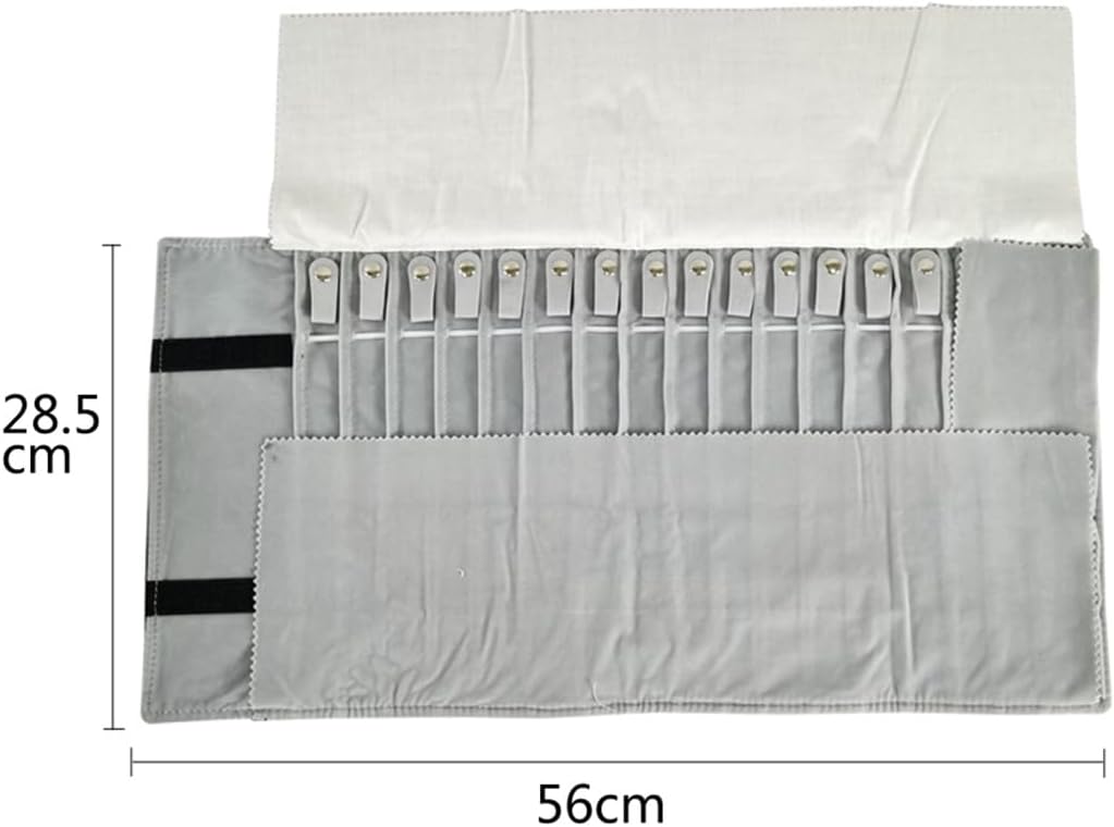 SCIKHEFT Portable Jewelry Roll Untangled Secure Necklace Travel Storage Bag Displays Holder 16 Chain (Black and Gray)