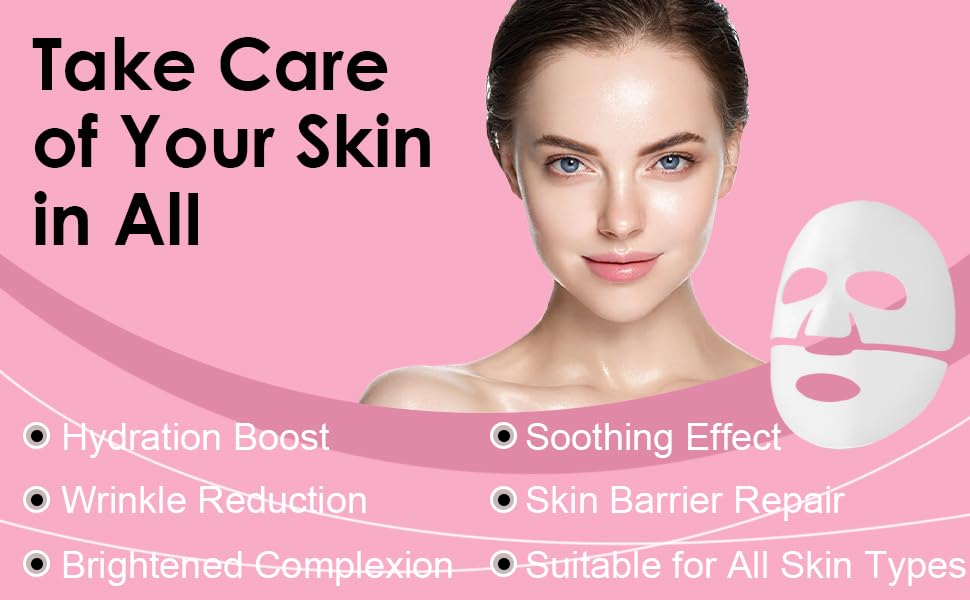 JX JIANGXIN Bio-Collagen Face Mask,Hydrating Collagen Face Mask with Korean Moisturizing Formula,Glass Skin - Tightens Pores, Firms Skin, Reduces Wrinkles (4Pack)