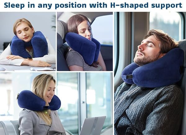 Inflatable Travel Pillow Neck Pillow Airplane Pillow for Airplanes, Trains, Cars, Office & Home (Blue, Standard)