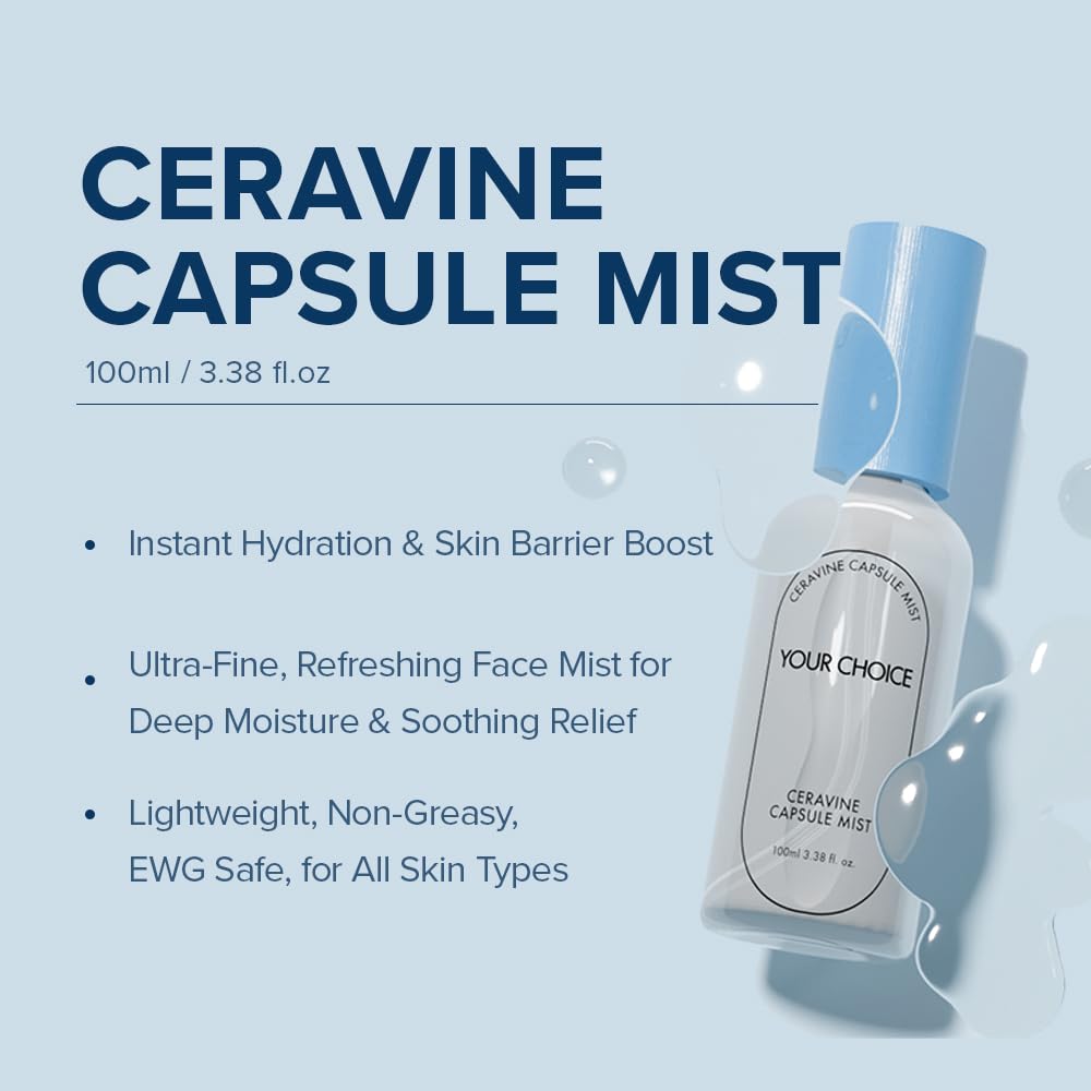 YOUR CHOICE CERAVINE CAPSULE MIST – Instant Hydration & Skin Barrier Boost – Refreshing Face Mist for Deep Moisture & Relief – Non-Greasy, EWG Safe, for All Skin Types (100ml)