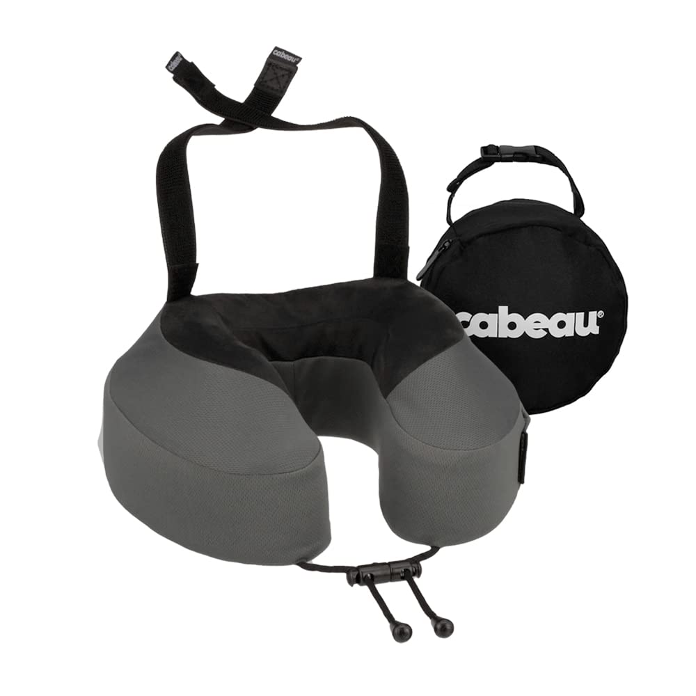 Cabeau Airplane Travel Pillow for Long Flights - Evolution S3 - Supportive Memory Foam with Seat Straps to Secure Your Head and Neck and Provides 360° Support (Steel Grey)